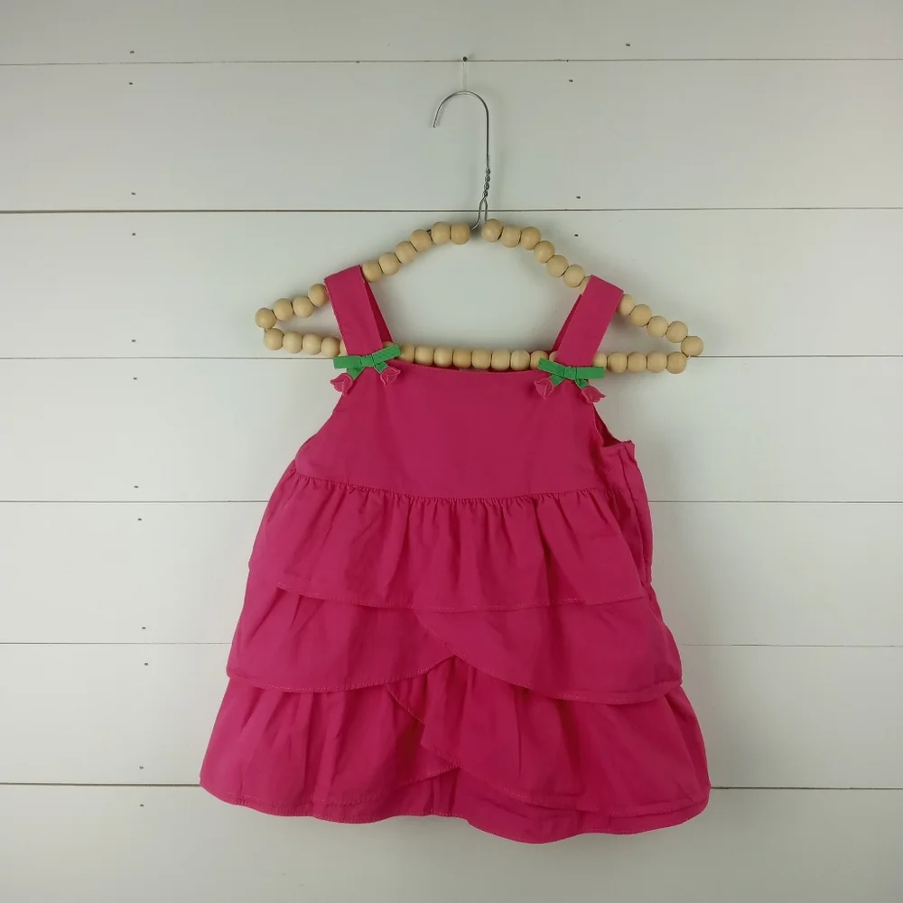 Gymboree girls size 6 bright pink tulip ribbon bow on straps blouse layered